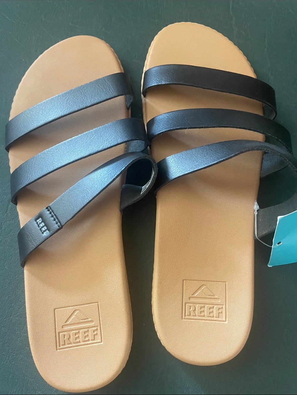 Reef Black Tan Strappy Slide Sandals Cushion Ruby - Picture 4 of 5